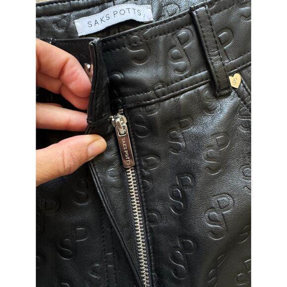 Saks Potts Rosita Black Leather Logo Embossed Trousers Pants - Picture 14 of 16